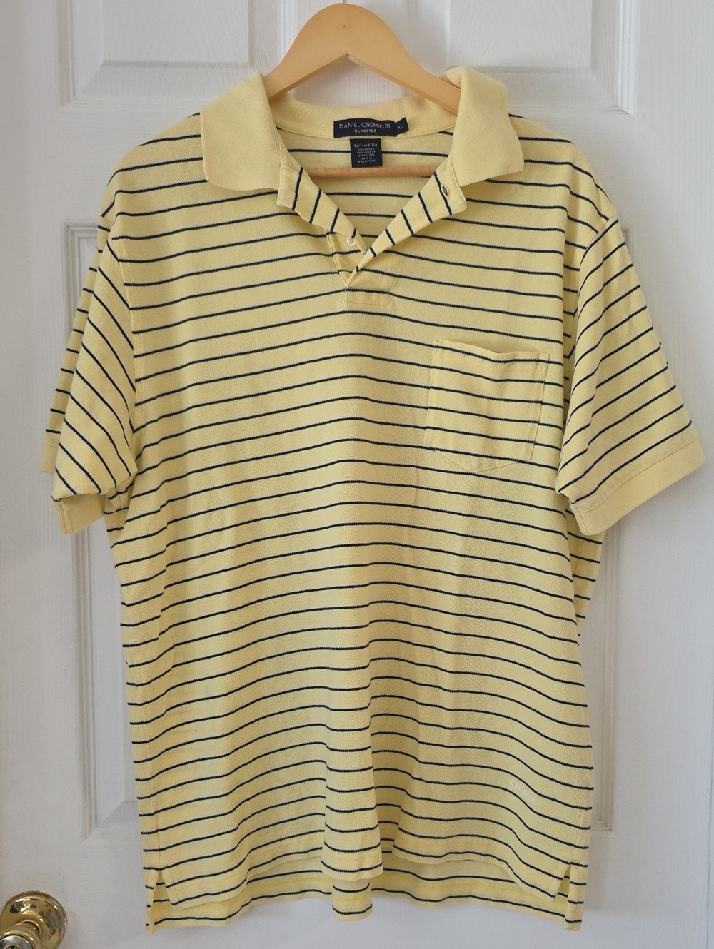 100% Cotton Daniel Cremieux Pale Yellow Polo with Navy Stripes XL